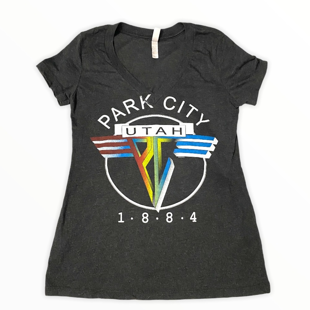 Park City Utah 1884 V-Neck Graphic Tee, Charcoal L